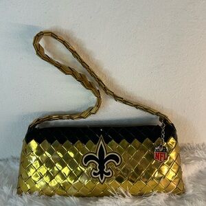 NFL Gold and Black Woven Shoulder Bag with Fleur-de-lis